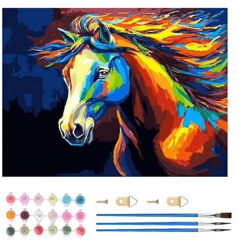 TLIOBLO DIY Cheval Peinture par Numéros pour Adulte, DIY Animals Peinture pour Adultes Enfants Débutants Facile sur Toile avec Peintures et Pinceaux, Décor Maison Cadeaux 30x40cm