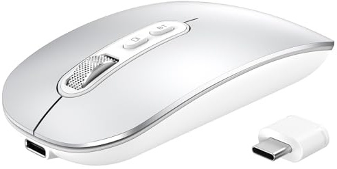 PINKCAT Raton Inalambrico, Modo Dual Recargable Raton USB C (Bluetooth 5.1 + USB C), Ratón Bluetooth, Mouse Inalámbrico, Ratón Ergonómico y Silencioso para MacBook Air/Pro, iPad, Mac, Ordenador