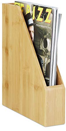 Relaxdays 10022769_800 Portariviste in Bambù, Raccoglitore Documenti Scrivania, Formato A4, Portalettere, Marrone Chiaro