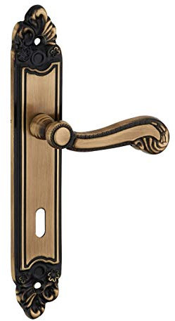 THIRARD - Ensemble de Poignées pour Porte de Chambre Louis XV - Alliage Fondu - Usage Pratique - Trou de Clé - Entr'Axes 195 mm - Finition Laiton Vieilli - Jaune/Doré