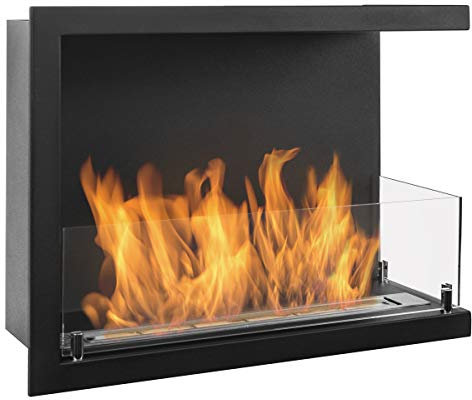 Biokamin Line-P 60cm. Bio-Eckkamin mit zwei Scheiben, rechten seite offen. 600mm bio-ethanolkamin wandkamin Schwarz.