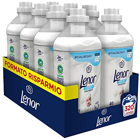Lenor Ammorbidente Lavatrice Concentrato, 320 Lavaggi (8 x 40), Profumo Delicato, Ideale per Pelli Sensibili, Ideale per Neonati, Ipoallergenico, Maxi Formato