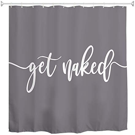 goodbath Duschvorhang Grau, Get Naked wasserdicht, Badezimmervorhänge, Anti-Schimmel-Stoff, 180 cm x 180 cm