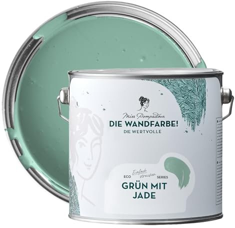 MissPompadour edelmatte Wandfarbe Grün mit Jade 2,5L - sehr hohe Deckkraft - geruchsneutrale, spritzfreie Farbe - atmungsaktive, wasserbasierte Innenfarbe/Deckenfarbe - Die Wertvolle