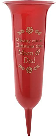 Red Christmas Graveside Memorial Spiked Flower Vase - Mum and Dad