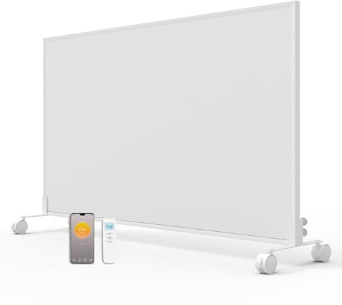 Infrarotheizung Standgerät - 900 Watt - App Steuerung & Fernbedienung & Thermostat - Elektroheizung mit Standfüßen & Wandmontage - Standheizung mit Rollen - Überhitzungsschutz - Energieeinsparend