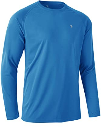 Rdruko Camiseta de manga larga de secado rápido para hombre, transpirable, para correr, deporte, gimnasio, protección UV, senderismo, pesca, Azul azure, L