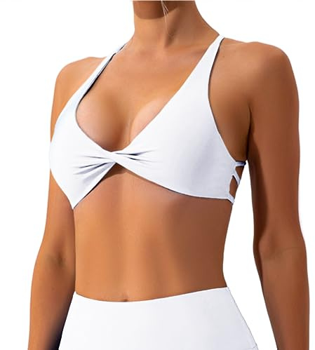 Vertvie Rygglös sportbehå damer, crossback, sexig, vadderad, bustier, utan bygel, djup v-ringad, pushup-bh, yoga-bh, gym-bh, träning, fitness, S