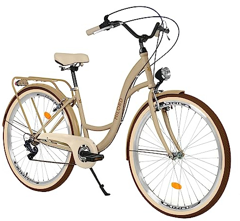 Balticuz OU Bicicletta comfort con supporto posteriore, bicicletta olandese da donna, City bike, retrò, vintage, 28 pollici, marrone crema, 7 marce