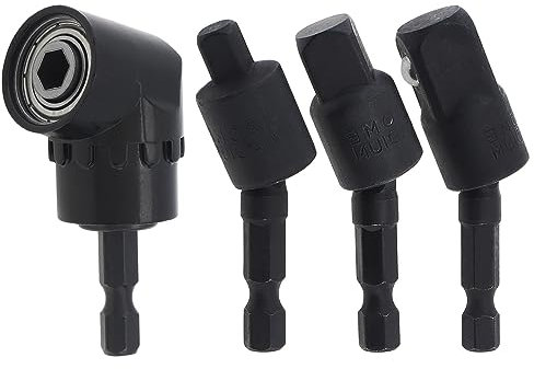 ChgImposs Power Drill Sockets Adapter Sets, 4pcs Right Angle Drill Adaptor 360 Degree Rotatable 1/4-Inch 3/8-Inch 1/2-Inch 105 Degree Angle Screwdriver Drill Bit for Household Workplace Industry