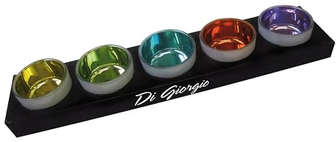 Juego de 5 portavelas de Cristal Satinado Blanco – Interior Espejo Colores Surtidos