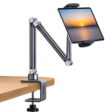 nediea Tablet Halterung für Bett, Schreibtisch Verstellbar Tablets Ständer, Faltbar Tablett Halter für Bett, 360° Drehung Tablet-Ständer, Universal für iPad/Kindle/Switch, 4-12,9 Geräte (Grau)