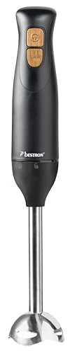 Bestron Mixeur plongeant, Mixer plongeur avec 2 niveaux de vitesse et une poignée ergonomique, incluant une fonction turbo à plus de 14.000 tr/min, tige amovible, couleur: noir/bois