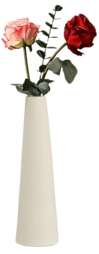 Jarrón de cerámica de 22 cm, color beige, diseño cónico alto, decoración de mesa, pequeño jarrón de cuello estrecho para el hogar, boda, dormitorio, sala de estar, escritorio de oficina (flores no