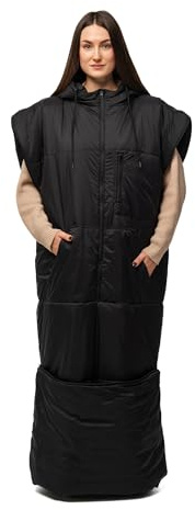 Relexit Adult Wearable Sleeping Bag with Hoodie, Sleeveless Design Adjustable Drawstring Waterproof Wearable Sleeping Bag Ideal for Camping, Cold Weather Black