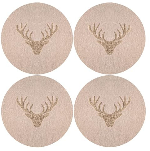 Oblique Unique Lot de 4 dessous de verre ronds en feutre beige 10 cm - Décoration de table pour Noël, etc. - Robuste et de qualité supérieure