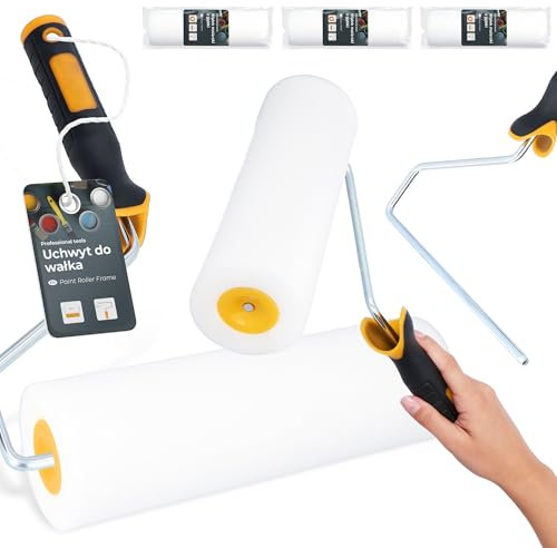 3x Rodillo Espuma 25 cm Repuesto Versátil Pintura Barniz Tinte Laca Agua Disolventes Mango Soporte Perfecto Trabajos Renovación Casa Uso Profesional