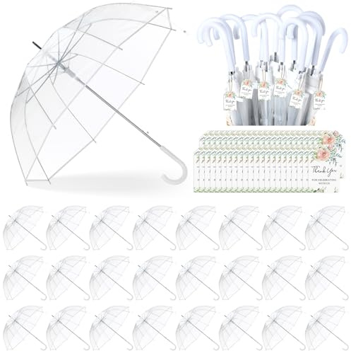 Dansydaisy Wedding Favors for Guest Umbrella Gifts Bulk 52 Inch Large Dome Rain Windproof Stick Umbrellas with Thank You Tags and Rope Guest Souvenirs for Wedding Party Bridal Favors