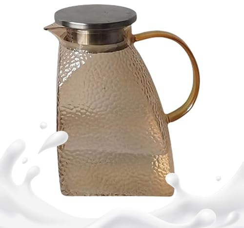 Carafes en verre avec poignée et couvercle, 1,5 l, grande porte de réfrigérateur, anti-éclaboussures, pour boissons froides, boissons chaudes, lait, jus, hospitalité en plein air
