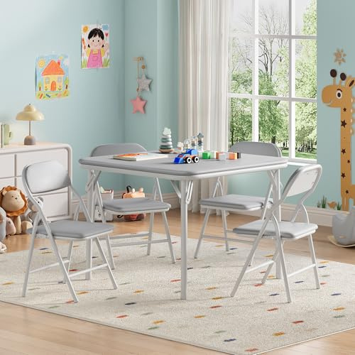 GarveeHome 5-Piece Kids Folding Table and Chairs Set, Toddlers Children's Activity Table and Chairs Set for Dining Room, Daycare, Classrooms