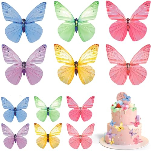 Ruispeed Butterfly Cupcake Topper 72 Pezzi Decorazioni commestibili per Torte, 6 Colori, Farfalle in Carta Ostia per Feste di Compleanno Matrimoni Baby Shower Accessori per Feste