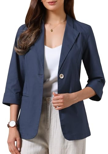 Allegra K Donna Giacca Blazer Casual Estiva in Cotone Lino Maniche a 3/4