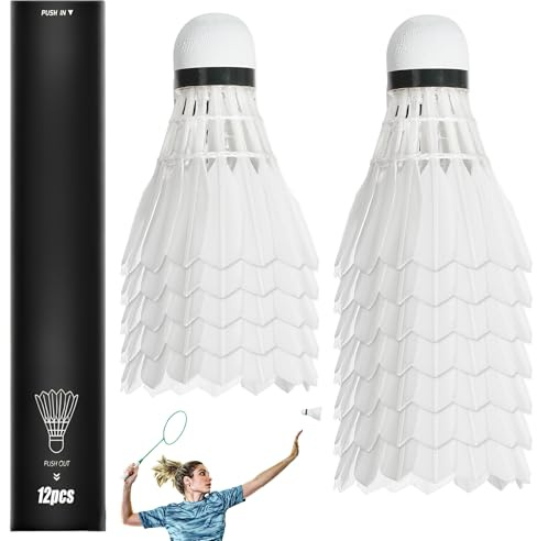 BORDEAG 12 stycken badmintonbollar, fjäderbollar för utomhusbruk, fjäderbollsbollar med hög stabilitet och hållbarhet, robusta fjäderbollar utomhus Shuttlecock