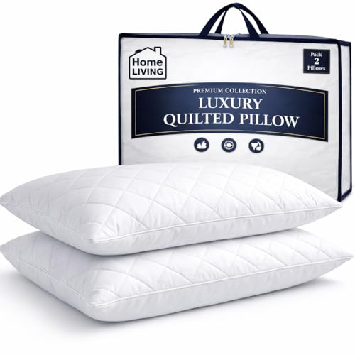 Home and Living Luxury Quilted Pillows 2 Pack | Hotel Quality Firm Pillows Pair | Hollowfiber Filled Side Sleeper Pillow & Support Pillow Set for Back/Neck Relief | Ultimate Sleep Comfort