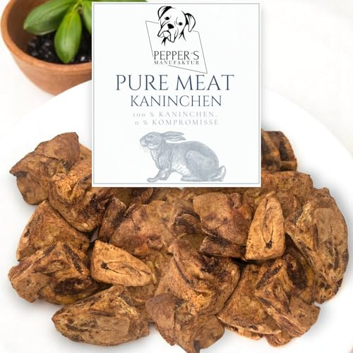 Pure Meat Kanin från Pepper's Manufaktur – 100 % frystorkat kaninkött för hundar | monoproteinbarf, allergivänligt och särskilt lätt att smälta | utan tillsatser (500 g)