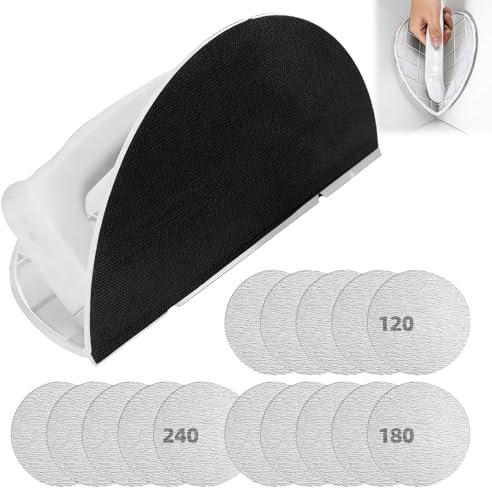 Levigatrice angolare per cartongesso, con attacco a velcro, levigatrice manuale semicircolare con 15 pezzi di carta vetrata da 225 mm, grana 120/180/240, levigatrice angolare per angoli, pareti, legno