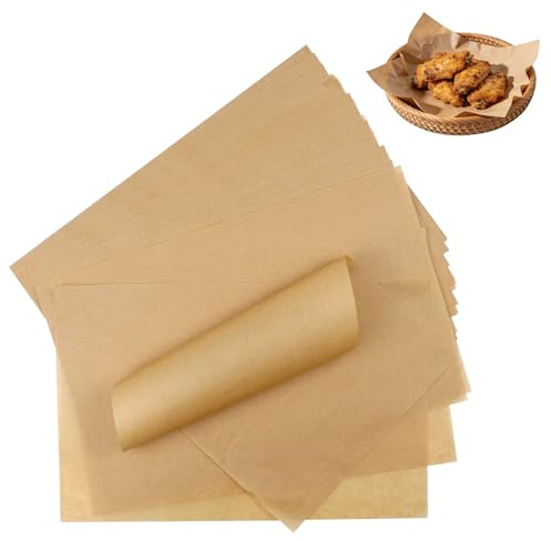 100 Fogli Carta Forno Pretagliata 30x20 cm, Carta Pergamena Antiaderente Senza PFAS e BPA, Resistente a Grassi e Umidità, Carta da Forno per Air Fryer, Forno, Pasticceria e Confezionamento Alimenti