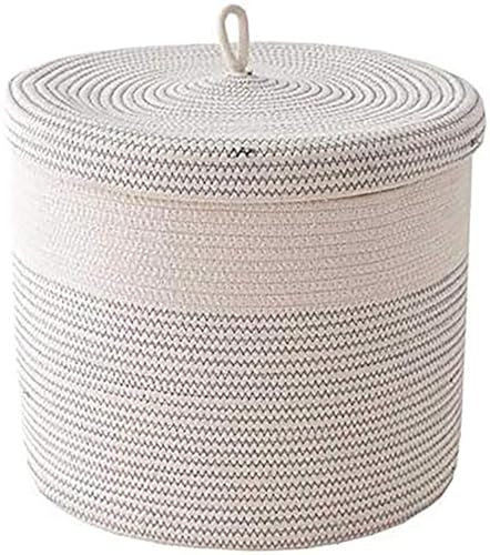 CWCQGH Cesto portabiancheria con Coperchio in Corda di Cotone Intrecciata, Organizer per Bambini, Cesto portaoggetti per Vestiti sporchi, Contenitore capiente