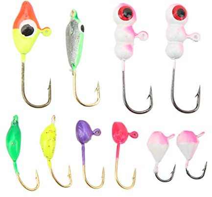 Mtlavishness Juego de Plantillas de Pesca en Hielo con anzuelos de Acero con Alto Contenido de Carbono, señuelos de Metal de Color y Caja de Almacenamiento portátil para Peces de