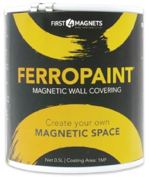 Ferropaint® Paint Magnétique Charbon de Bois Pour Murs, Chambre á Coucher, Bureau, Cuisine, Salle de Jeux, Salle de Classe, Bricolage et Rénovation - 0,5 Litres - 5 Boîtes