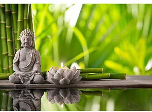 Runa Art Papier peint intissé 396 x 280 cm Naturel Bouddha Bambou | Toison Décoration Murale Salon Chambre á Coucherr | Fabrication Allemande | vert gris 9279012a