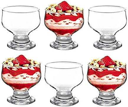GK Global Kitchen Glass Dessert Bowls Sundae Ice Cream Set of 6 Short Stemmed Tulip Prawn Cocktail Glasses Appetiser Fruit Salads Pudding Dishes Footed Dessert Sundae Cocktail Bowls