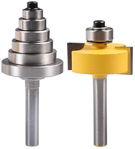KATUR Rabbet Router Bit con juego de cojinetes intercambiables de 6 tamaños para múltiples profundidades, incluyendo 1/8, 1/4, 5/16, 3/8, 7/16, 1/2 Seis tamaños (1/4Caña)