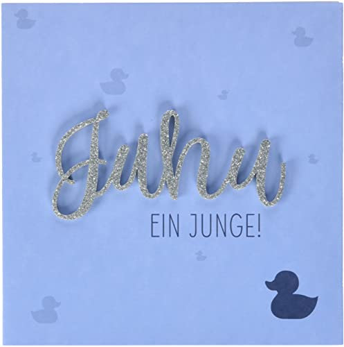 Perleberg Karte zur Geburt in 15 x 15 cm - Hochwertiges Geschenk zur Geburt für Jungen - Geburtstagskarte mit Juhu-Lettering - Geburtskarte mit Umschlag - Glückwunschkarte