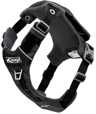 Kurgo Stash n' Dash Hundegeschirr, leichtes Westengeschirr für Hunde, Haustiergeschirr mit Tasche, faltet Sich in eine Tasche, zum Laufen, Wandern, reflektierend, Schwarz (Medium)