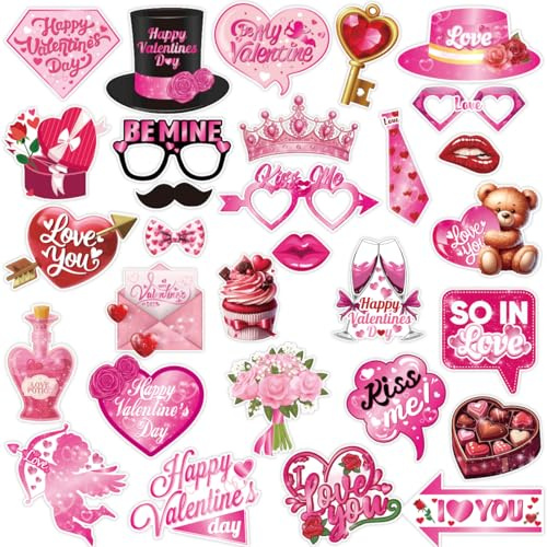 Valentines Day Photo Booth Props with Stick for Saint Valentine's Day Party Decorations (Valentines Day Photo Booth)