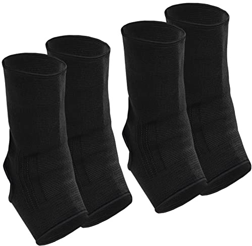 Geyoga 2 Pairs Muay Thai Ankle Support Compression Ankle Sleeve Boxing Foot Braces for Men Breathable Women Foot Wraps Support for Martial Arts Kickboxing Gym Running, L Size(Black)
