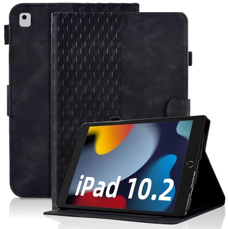 Hülle für iPad 10.2-Zoll 9/8/7 Generation Schutzhülle (2021/2020/2019) Premium Ledertasche Smart Case mit Auto Schlaf/Aufwach Kartensteckplatz für iPad Air 3/Pro 10,5, Schwarz