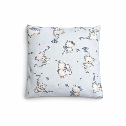 Naturcraft Cuscino con noccioli di ciliegia, 15 x 15 cm, con custodia lavabile, fatto a mano in Austria, cuscino termico e freddo, imbottitura naturale, 2 disegni per neonati e bambini (blu2)