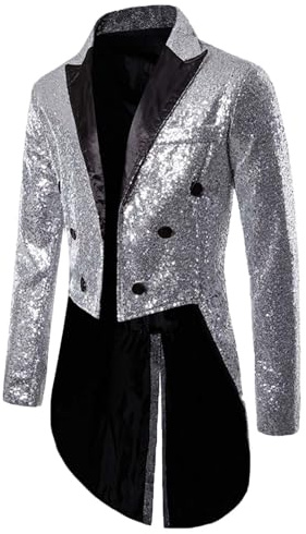 Gefomuofe Traje de lentejuelas para hombre, blazer de cola de milano, abrigos para fiestas, bodas, cenas, banquetes, graduaciones, vestido de circo, disfraz de carnaval, Halloween, cosplay