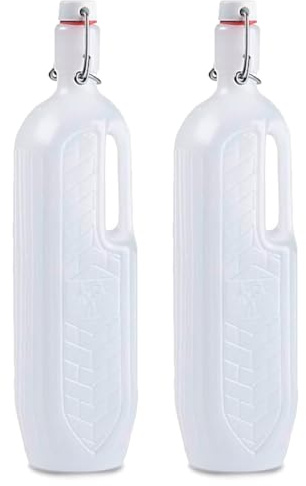 Acan Tradineur Confezione da 2 bottiglie in plastica con manico, tappo a pressione e impugnatura, in plastica (PP), 30 x 6,5 x 7,5 cm, 1 litro