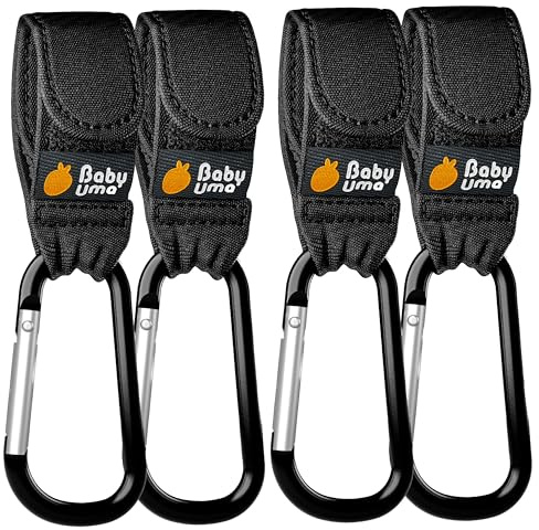 Baby Uma Kinderwagenhaken (4er-Pack) - Universelle Kinderwagen Haken für Taschen, Rutschfeste Klettverschlüsse, Stabile Karabinerhaken mit 5 kg Tragkraft