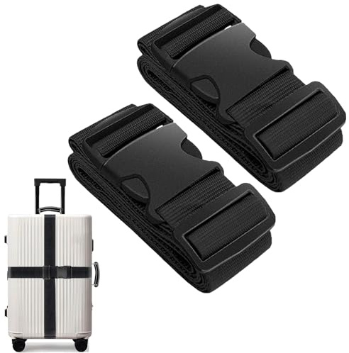 Luggage Straps for Suitcase Heavy Adjustable Suitcase Straps with Quick Release Buckle Suitcase Identifier Bands for Travel Case Non-Slip Travel Belt Travel Accessories (Black, 2pcs)