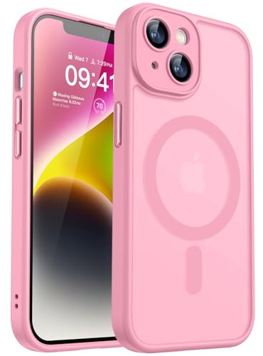 CANSHN Cover Magnetica per iPhone 14(6,1 Pollici), Compatibile con MagSafe, [Protezione Completa Della Fotocamera], Custodia Traslucida Opaca Protettiva Sottile Antiurto,Rosa
