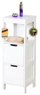 Floordirekt Mueble Auxiliar Almacenaje Baño, Armario Pequeño 3 Compartimentos, Diseño Elegante, Ilinois, Blanco, 30 x 30 x 89 cm