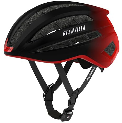 GLAMVILLA Casco da bici da corsa per uomo e donna, da città, da trekking, professionale, ultra leggero, ventilato, con fibbia magnetica a scheletro (nero/rosso, L)